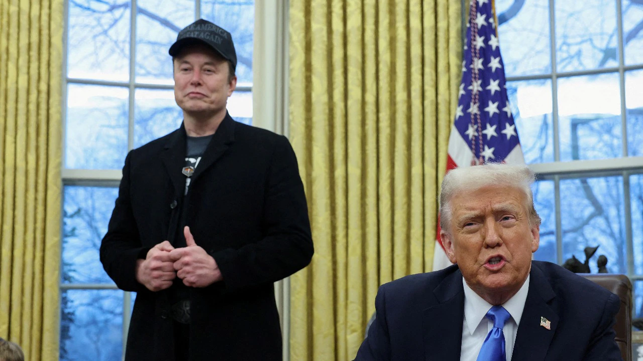 Donald Trump and Elon Musk discussing government spending reform